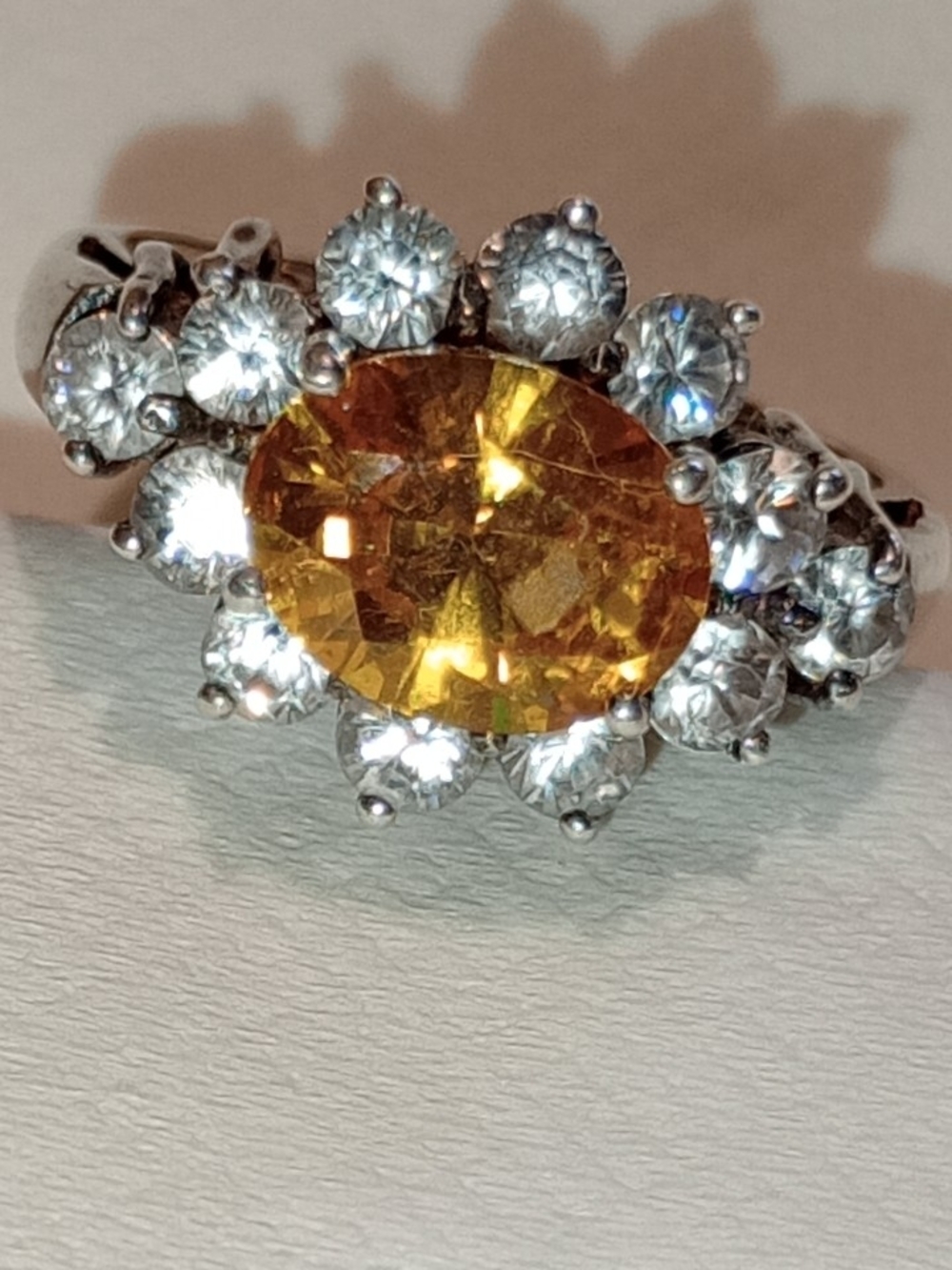Vintage Sterling Citrine Color Gemstone Halo Ring - Vintage